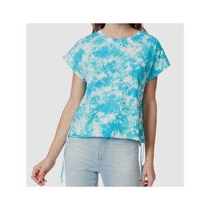 FRAYED Womens Blue Tie Dye Short Sleeve Crew Neck Top S